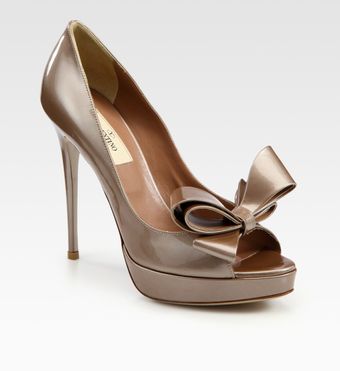 Valentino Couture Patent Leather Bow Platform Peep Toe Pumps - Lyst
