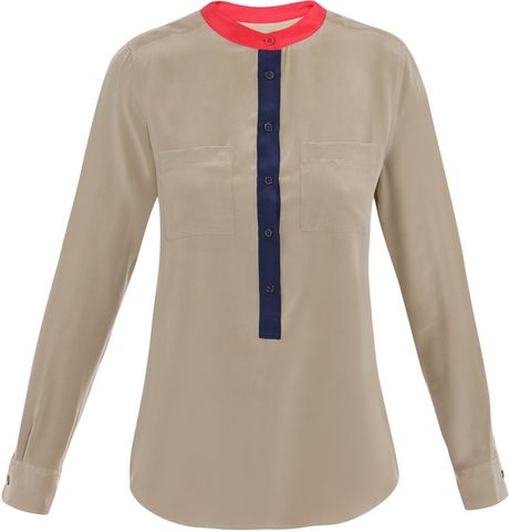 Equipment Ava Tricolour Blouse in Brown (taupe) - Lyst