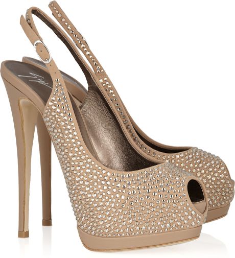 Giuseppe Zanotti Embellished Suede and Leather Slingbacks in Beige - Lyst