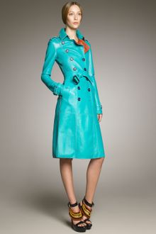 Burberry Prorsum Bonded Leather Trenchcoat, Malachite - Lyst