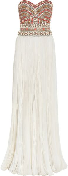 Marchesa Embellished Strapless Silk Gown in White - Lyst