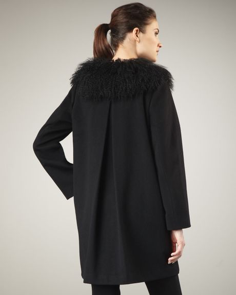 Sofia Cashmere Fur Collar Coat In Black Lyst 9944