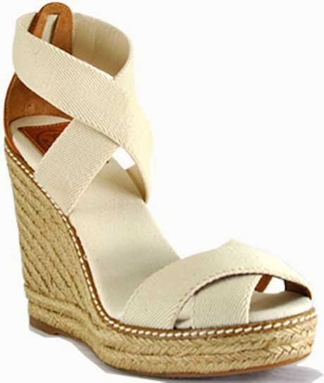 Tory Burch Adonis - Ivory Canvas Espadrille Wedge Sandal in Beige ...