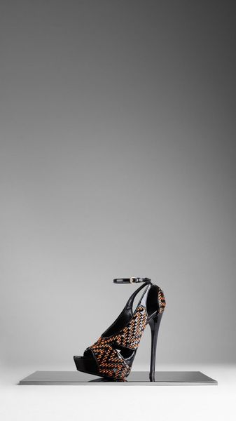 Burberry Raffia Platform Stiletto Sandals - Lyst
