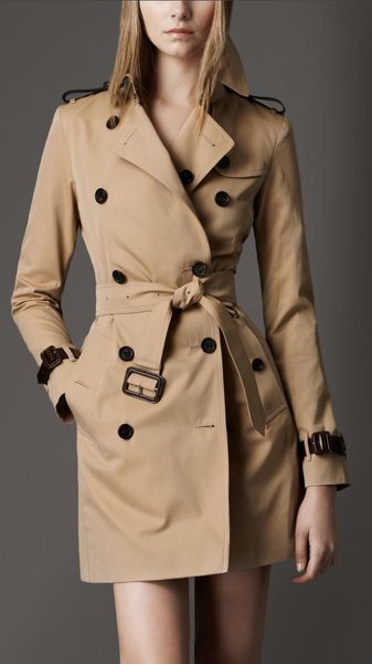Burberry Leather Detail Trench Coat - Lyst