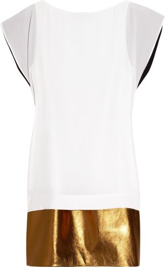 Gucci Two-tone Silk and Metallic Leather Dress - Lyst