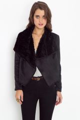 Nasty Gal Shearling Drape Jacket - Black