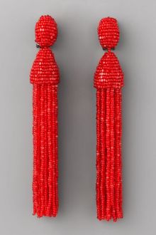 Oscar de la Renta Beaded Tassel Earrings, Red - Lyst