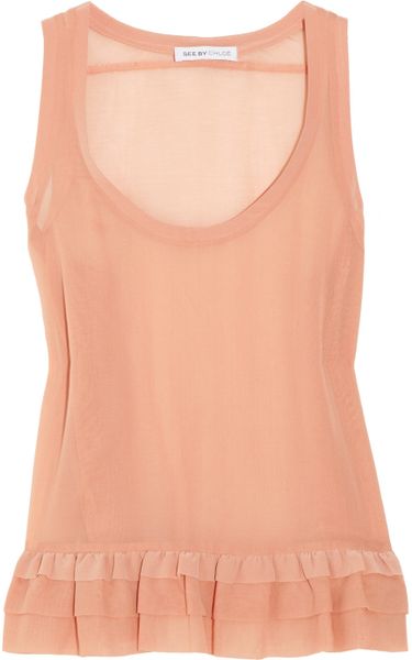 See By Chloé Ruffled Silk Top in Pink (blush) - Lyst