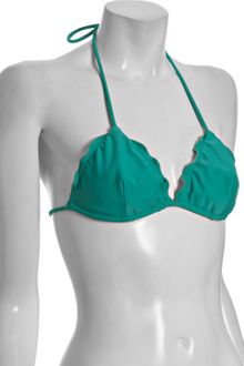 Shoshanna Teal Sliding Triangle Ruffle Trim Halter Bikini Top - Lyst
