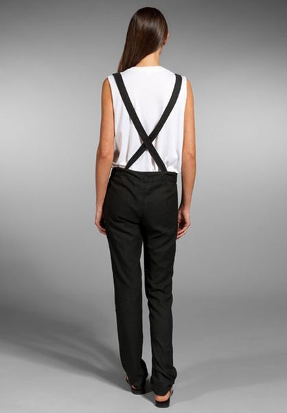 American Vintage Cotton Twill Removable Suspender Pant in Black (carbon