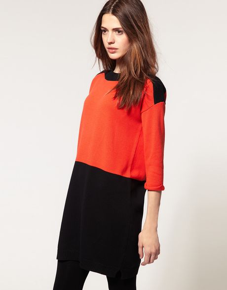 Asos Collection Asos Knitted Dress in Colour Block in Black (redblack) - Lyst