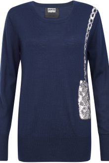 Markus Lupfer Navy and Silver Sequin Bag Motif Jumper - Lyst