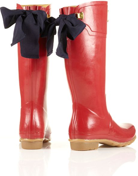 red wide calf wellies