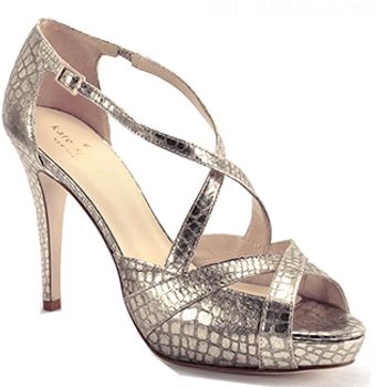  Get - Metallic Platinum Leather Crocodile Printed Platform Strappy Sandal 