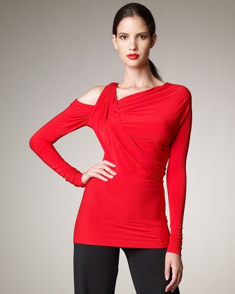 Donna Karan New York Asymmetric Wrap-shoulder Top - Lyst