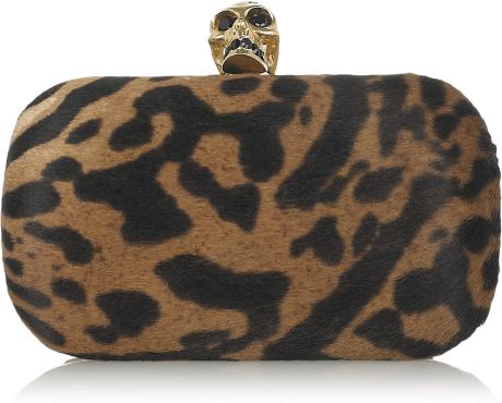 Alexander Mcqueen Skull Ocelotprint Calf Hair Box Clutch in Gold - Lyst