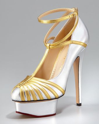 Charlotte Olympia Metallic Ankle-wrap Platform Pump - Lyst