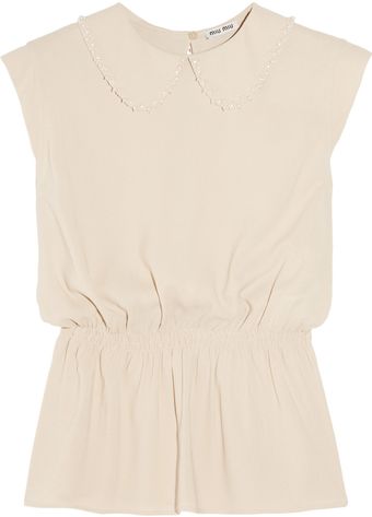Miu Miu Faux Pearl and Bead-Trimmed Crepe Top - Lyst