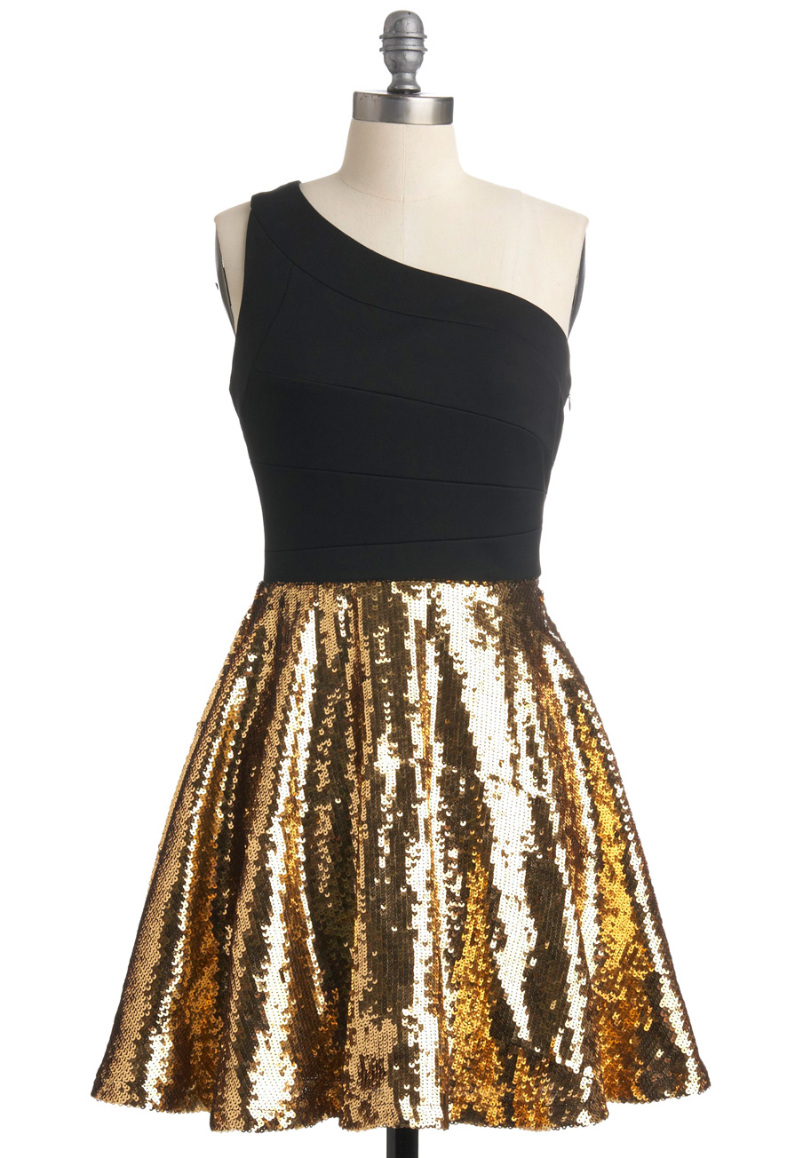 Modcloth Name It and Win It: Merry  Bright Idea Day 1 Dress in Gold