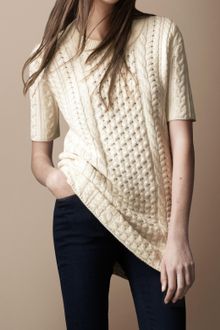 Burberry Brit Long-line Cable Knit Sweater - Lyst