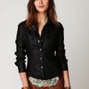 Free People Vegan Leather Buttondown in Black - Lyst