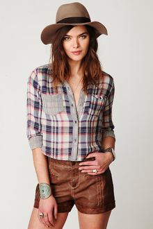 Free People Plaid Crop Buttondown - Lyst