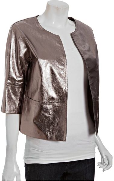 Lafayette 148 New York Leather Ritchie Threequarter Sleeve Jacket in Gray (steel) - Lyst