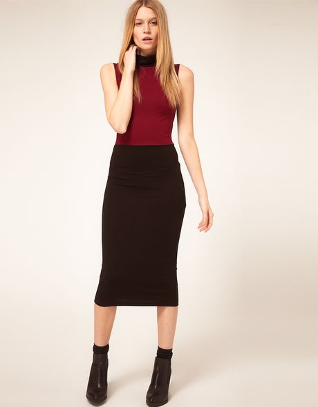 Asos Collection Asos Midi Bodycon Colour Block Polo in Black - Lyst