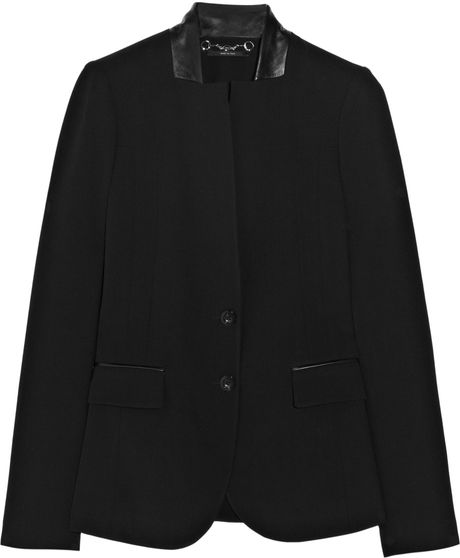 Gucci Woolblend Twill and Leather Jacket in Black - Lyst