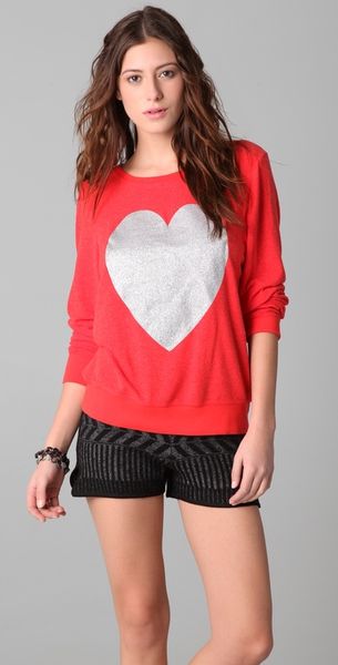 Wildfox Silver Sparkle Heart Baggy Beach Sweatshirt - Lyst