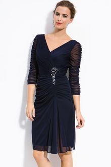 Adrianna Papell Embellished Ruched Mesh Cocktail Dress - Lyst