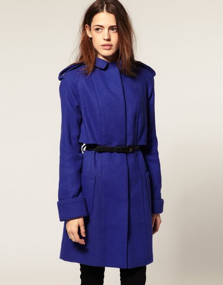 Asos Collection Asos Twill Coat with Belt in Blue | Lyst