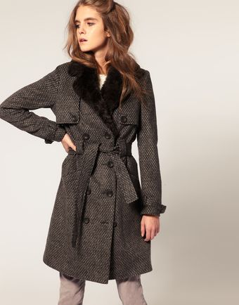 ASOS Collection Asos Trench Coat with Faux Fur Collar - Lyst