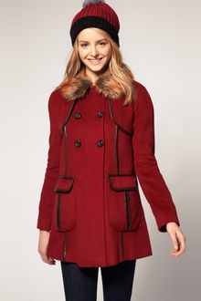ASOS Collection Asos Coat with Faux Fur Collar and Faux Leather Trim - Lyst