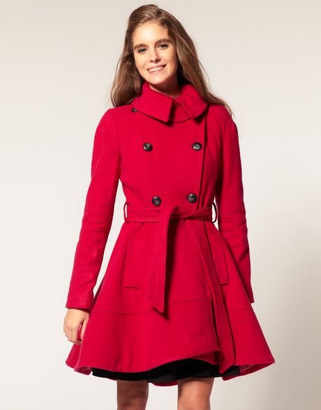 Asos Collection Premium Belted Coat in Red - Lyst