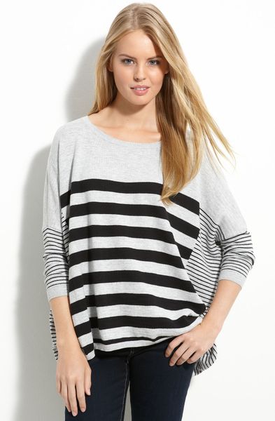 Caslon® Button Back Stripe Sweater in Gray (black stripe) - Lyst