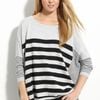 Caslon® Button Back Stripe Sweater in Gray (black stripe) - Lyst