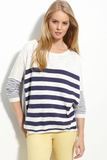 Caslon® Button Back Stripe Sweater - Lyst