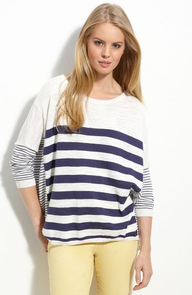 Caslon® Button Back Stripe Sweater in Blue (blue cobalt stripe) - Lyst