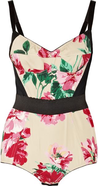  Peony-Print Matte-Satin Bodysuit 