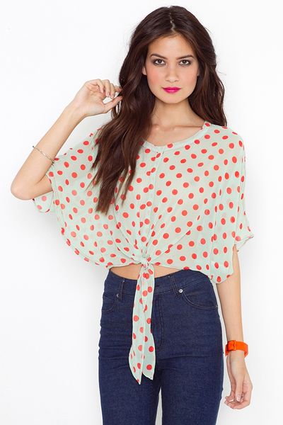 Nasty Gal Tied Dot Blouse in Beige (red) - Lyst