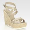 Yves Saint Laurent Patent Leather Espadrille Wedge Sandals in Beige (biancocrema) - Lyst