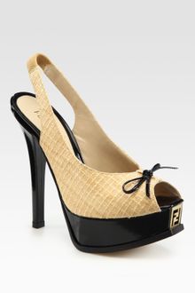 Fendi Sta Woven Straw Peep Toe Slingback Platform Pumps - Lyst