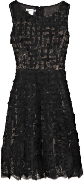 Oscar de la Renta Sequined Chiffon and Chantilly Lace Dress - Lyst