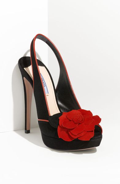 Prada Rosette Trim Platform Sandal in Black (nero/ rosso) - Lyst