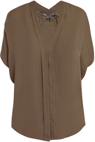 Vince Washed Silk Blouse in Brown (taupe) - Lyst