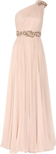 Marchesa Embellished One-shoulder Silk-chiffon Gown - Lyst
