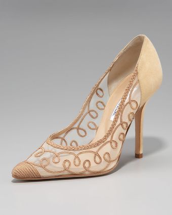 Oscar de la Renta Scroll-mesh Suede Pump - Lyst