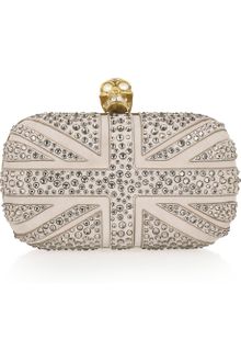 Alexander McQueen Britannia Skull Crystal-studded Suede Box Clutch - Lyst